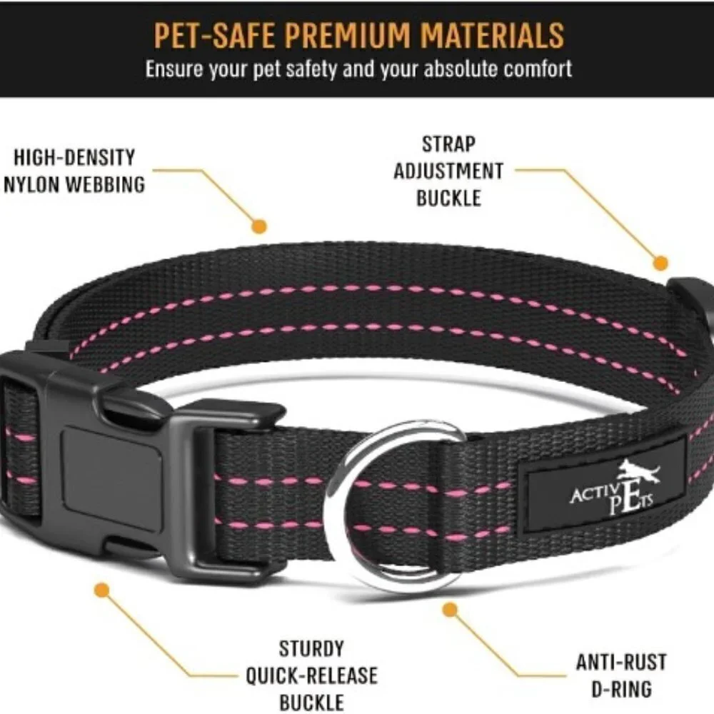 ADJUSTABLE QUICK RELEASE DOG COLLAR BLACK PINK